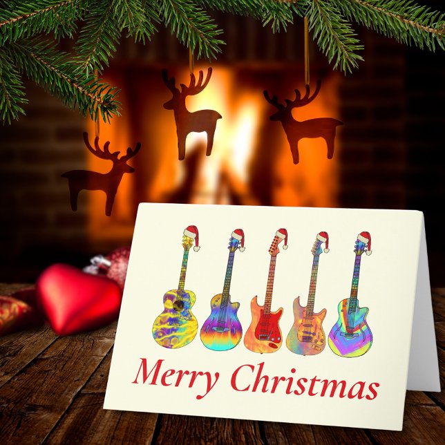 Gitarre Weihnachten Funny Psychedelic Festive Musi (Guitar Merry Christmas music themed holiday card)