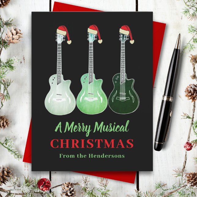 Gitarre Weihnachten Merry Musical Personalisiert (Christmas guitar custom holiday card)