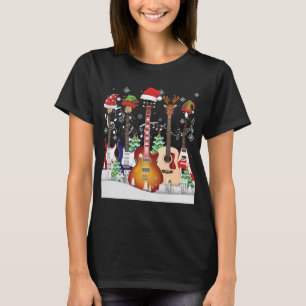 Gitarre Weihnachtsmannmütze Elf Weihnachtsbaum Mus T-Shirt