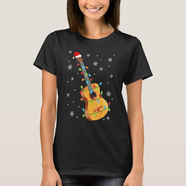 Gitarre Weihnachtsmannmütze Weihnachten Lichter So T-Shirt (Vorderseite)