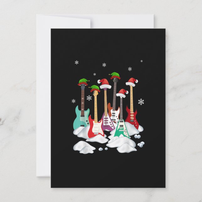 Gitarre Weihnachtsmannmütze Weihnachtsbaum Funny M Einladung (Vorderseite)