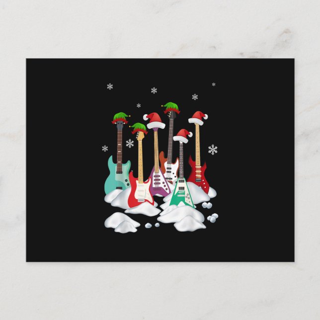 Gitarre Weihnachtsmannmütze Weihnachtsbaum Funny M Postkarte (Vorderseite)