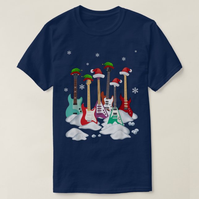 Gitarre Weihnachtsmannmütze Weihnachtsbaum Funny M T-Shirt (Design vorne)