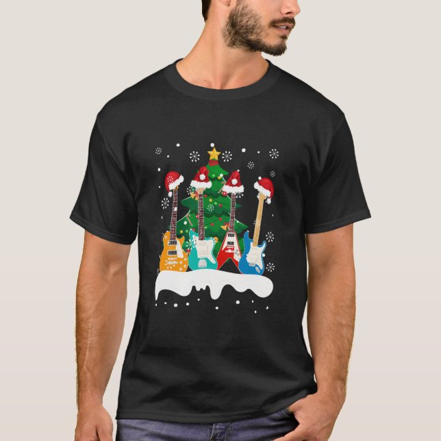 Gitarre Weihnachtsmannmütze Weihnachtsbaum Funny M T-Shirt (Vorderseite)