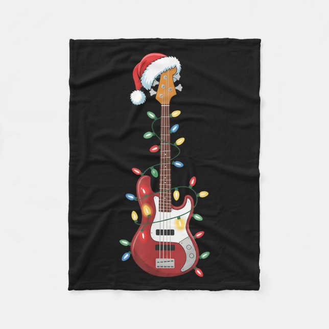 Gitarre Weihnachtsmannmütze Weihnachtsbeleuchtung  Fleecedecke (Vorderseite)