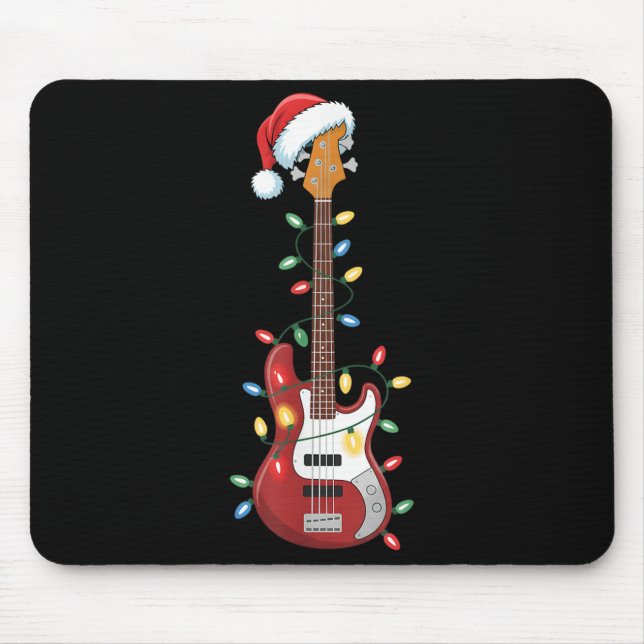 Gitarre Weihnachtsmannmütze Weihnachtsbeleuchtung  Mousepad (Vorne)