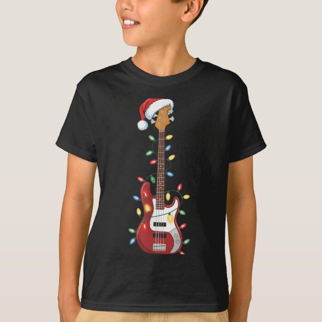 Gitarre Weihnachtsmannmütze Weihnachtsbeleuchtung  T-Shirt (Vorderseite)