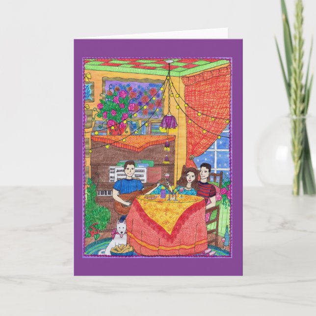 Gitarre, Wein, Klavier, Gitarren-Gruß-Karte Karte (Vorderseite)