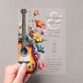 Gitarre Wildblume Ampere und Musikhochzeit Acryleinladungen