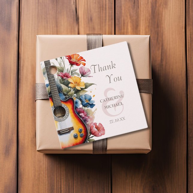 Gitarre Wildblume Ampere und Musikhochzeit Geschenkanhänger (Top view music theme wedding guitar wildflower meadow rustic favor Favor Tag)