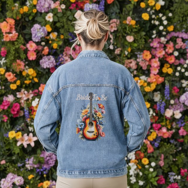Gitarre Wildblume Ampere und Musikhochzeit Jeansjacke (Back view guitarist musician wedding jacket with botanical cottage garden spring bride to be Jacket)