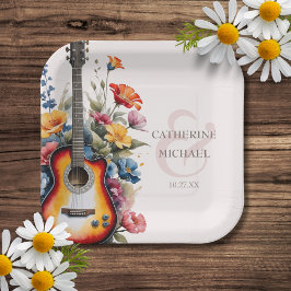 Gitarre Wildblume Ampere und Musikhochzeit Pappteller