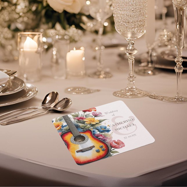 Gitarre Wildblume Ampere und Musikhochzeit Rechteckiger Pappuntersetzer (Von Creator hochgeladen)