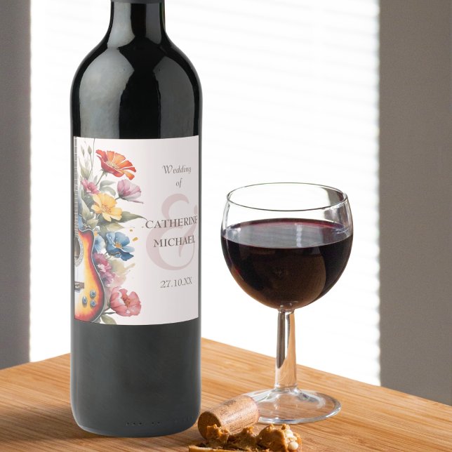 Gitarre Wildblume Ampere und Musikhochzeit Weinetikett (Von Creator hochgeladen)