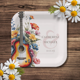 Gitarre Wildblume Et-Zeichen Musikalische Hochzeit Pappteller
