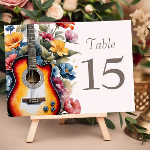 Gitarre Wildblume Musikalisch Land Hochzeit Frühli Tischnummer