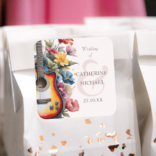 Gitarre Wildflower Et-Zeichen Musikalische Hochzei Quadratischer Aufkleber