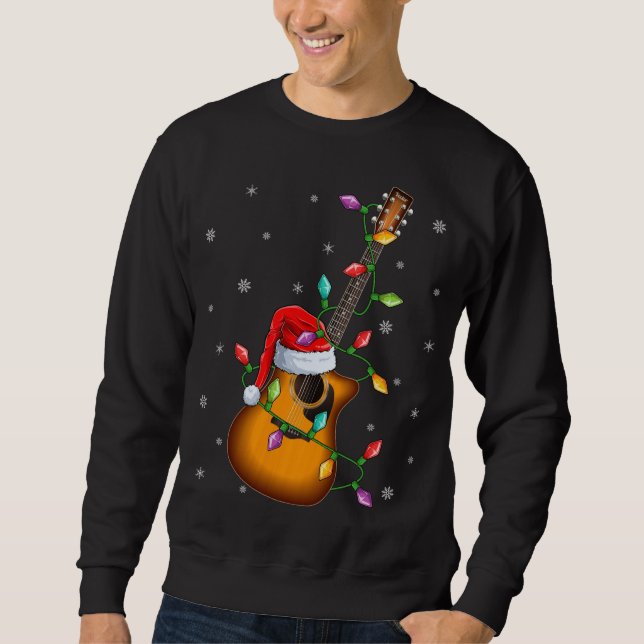 Gitarre Xmas Lighting Matching Weihnachtsmannmütze Sweatshirt (Vorderseite)