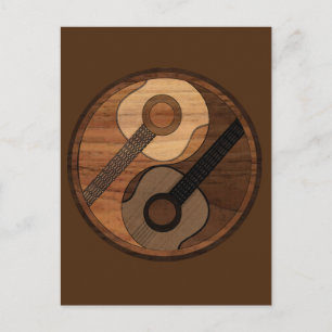 Gitarre Yin Yang Wood Look Acousse Postcard Postkarte