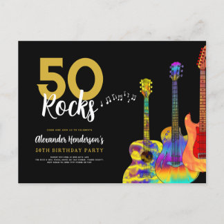 Gitarren 50. Geburtstagsparty 50 Rocks Einladungspostkarte
