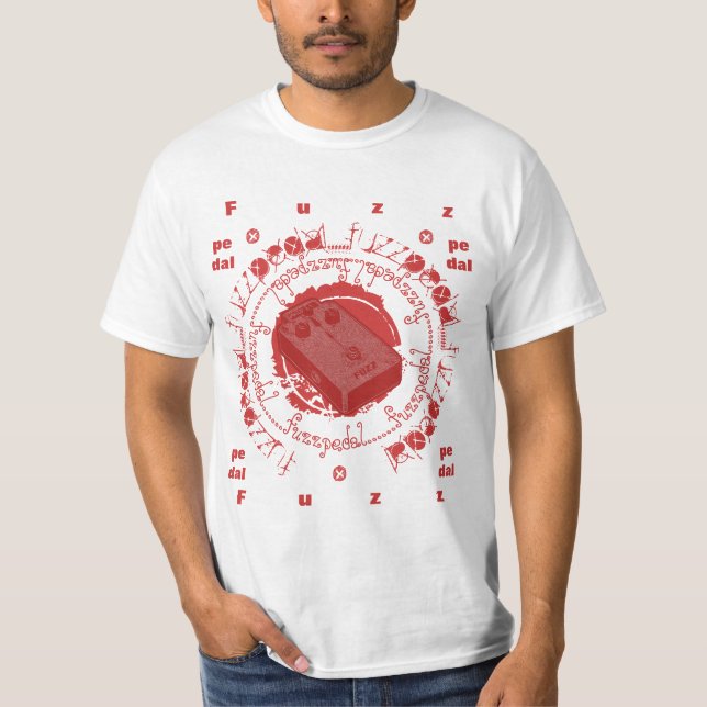 Gitarren-Fäserchen-Pedal, rote weiße Collage T-Shirt (Vorderseite)