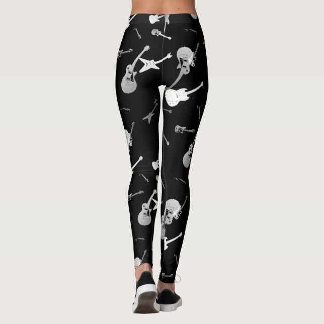 Gitarren-Felsen-Schwarz-weiße Leggings (Rückseite)