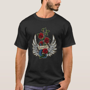 Gitarren Flügel Rosen Abgenutzt Rock and Roll Musi T-Shirt