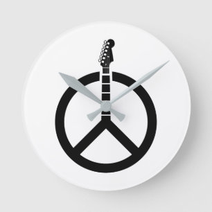 Gitarren-Friedenszeichen Runde Wanduhr