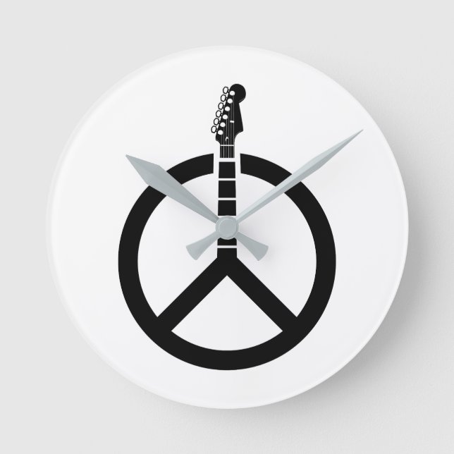 Gitarren-Friedenszeichen Runde Wanduhr (Vorderseite)