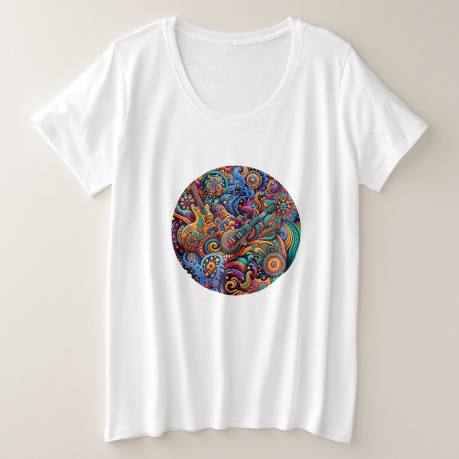 Gitarren im mandala-batik-Stil Große Größe T-Shirt (Design vorne)