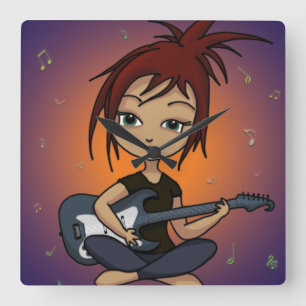Gitarren-Küken Quadratische Wanduhr