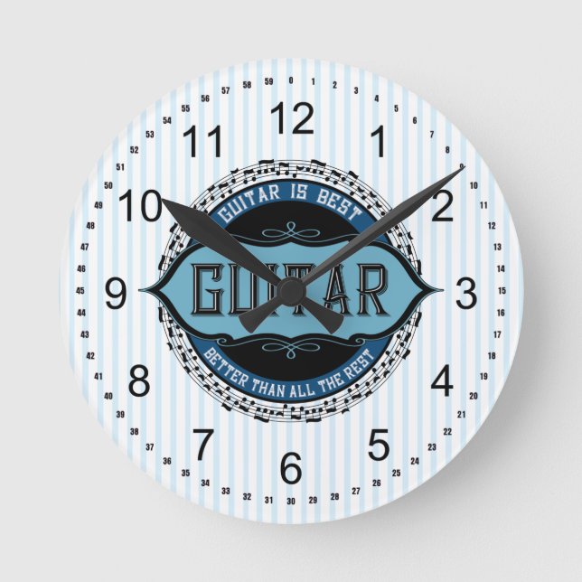 Gitarren-Musiknote Runde Wanduhr (Vorderseite)