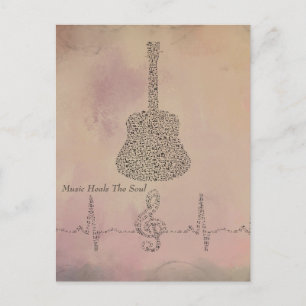Gitarren-Notizen mit Herz-Beat-Karte Postkarte