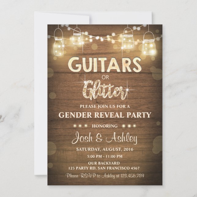 Gitarren oder Glitzer-Geschlecht decken die Einladung (Vorderseite)