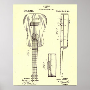 Gitarren-Patentillustration von 1911 Poster
