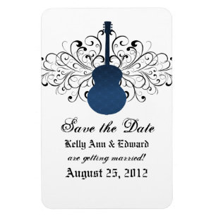 Gitarren-Save-the-Date-Magnet mit Swirls, Blau Magnet