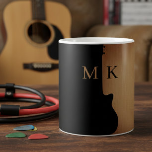 Gitarren-Silhouette Tan-Holz Name Monogramm Kaffeetasse