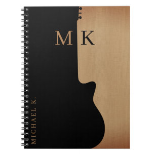 Gitarren-Silhouette Tan Holz Name Monogramm Notizblock