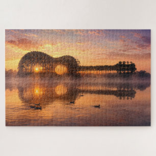 Gitarren-Silhouette von Bäumen mit Enten Puzzle