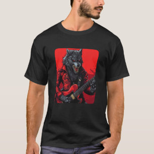 Gitarren-Solo von einem rockenden Werwolf unter de T-Shirt