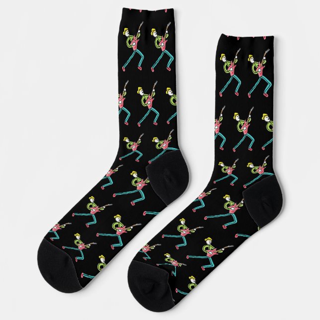 Gitarren-Strichmännchen Socken (Linkes Detail)