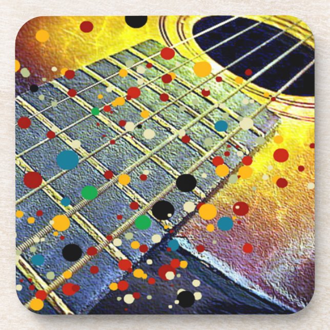 Gitarren Strings Musikalische Wasserfarbe Getränkeuntersetzer (Vorderseite)