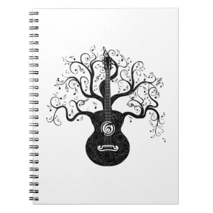 Gitarrenbaum und Musiknoten Notizblock