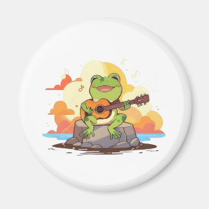Gitarrenfrosch Sonnenuntergang Kawaii Musik Design Magnet