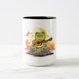 Gitarrenfrosch Sonnenuntergang Kawaii Musikdesign Zweifarbige Tasse