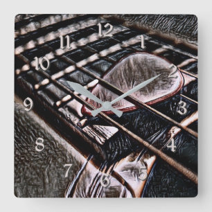 Gitarrenklänge in der lederquadratischen Wall-Uhr Quadratische Wanduhr