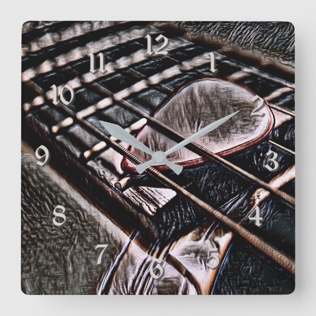 Gitarrenklänge in der lederquadratischen Wall-Uhr Quadratische Wanduhr (Vorderseite)