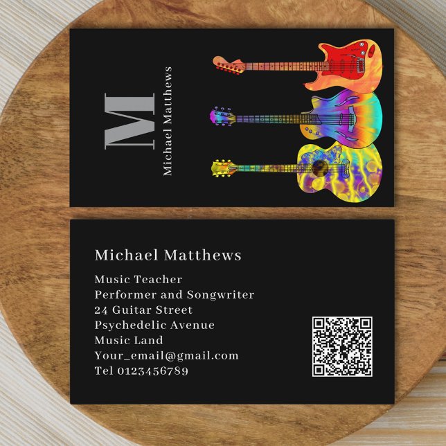 Gitarrenlehrer Musiker Custom QR Code Visitenkarte (Guitar teacher music website qr code business card)