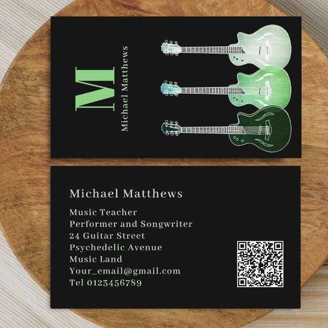 Gitarrenlehrer Musiker Performer QR Code Visitenkarte (Modern guitar music teacher professional musician QR code Business card simple stylish minimalist )