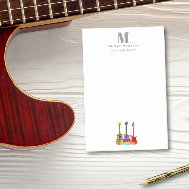 Gitarrenlehrer Musikgeschäft - Kundenspezifisches  Post-it Klebezettel (Guitar teacher music business custom monogram post-it notes with colorful guitars)